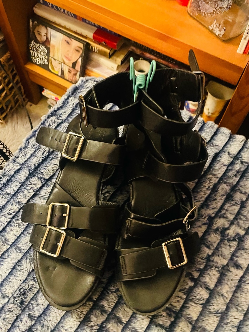 Black Multi-Buckle Strappy Gladiator Sandals